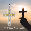 wholesale 925 Sterling Silver Cross Pendant Necklace With Yellow Cubic Zirconia For Women-0-5